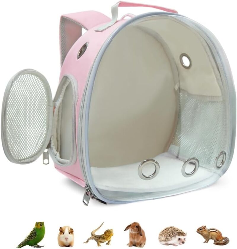 Small Animal Carrier Backpack for Guinea Pig Bird Bunny Cat Kitten Lizard Rabbit Squirrel Beared Dragon Portable Travel Carrier Backpack Space Capsule Bubble Window Carrier (Pink)
