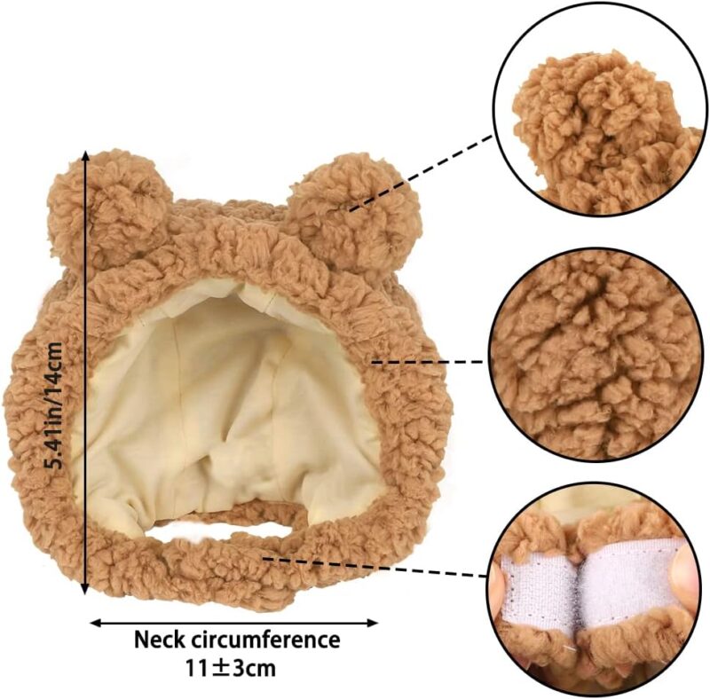 Cute Cat Costume Warm Bear Hat for Cat Adjustable Soft Small Pet Headwear Bear Hat for Cat Puppy Dog (Brown) - Image 2