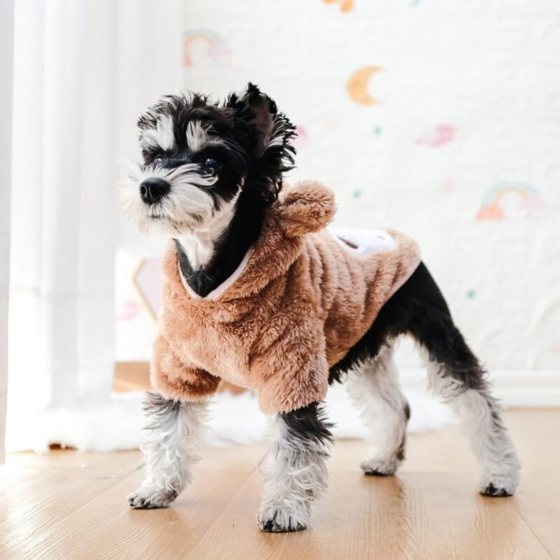 Small Dog Winter Coat for Puppy Warm Fleece Hoodies Cute Bear Design Pet PJS Jumpsuit Soft Cold Weather Clothes for Cats Chihuahua Yorkie Poodle Teddy (X-Small, Brown) - Image 2