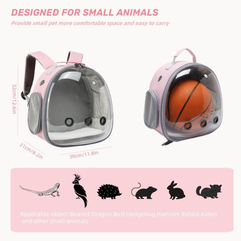 Small Animal Carrier Backpack for Guinea Pig Bird Bunny Cat Kitten Lizard Rabbit Squirrel Beared Dragon Portable Travel Carrier Backpack Space Capsule Bubble Window Carrier (Pink) - Image 2