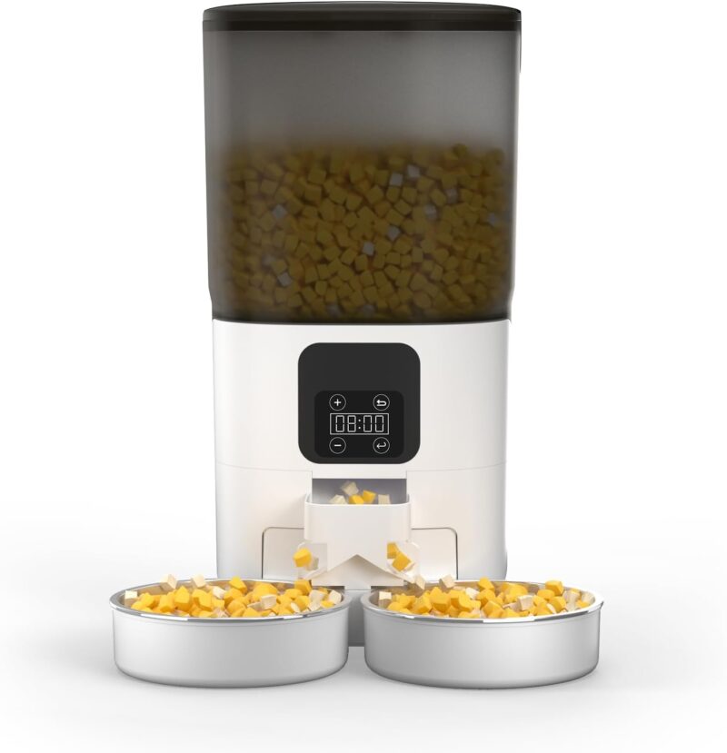 7L Automatic Cat Feeder for 2 Cats, 2- Splitter Timed Cat Dry Food Dispenser with 2 Bowls, Programmable Control 1-12 Meals, Dual Power Supply, Auto Pet Feeder for Multi-Pet - Image 2