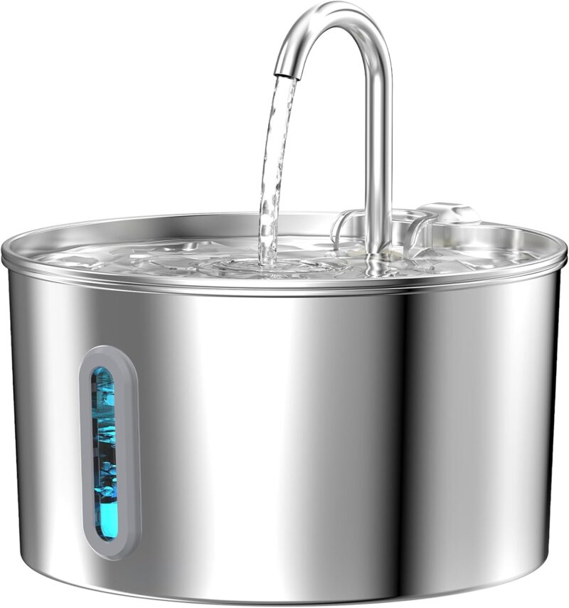 Cat Water Fountain Stainless Steel: Cat Fountain for Drinking - Automatic Pet Water Fountain for Cats Inside - 74oz/2.2L Dog Water Dispenser Cat Drinking Supplies Metal Kitty Spout Animal Waterer Bowl