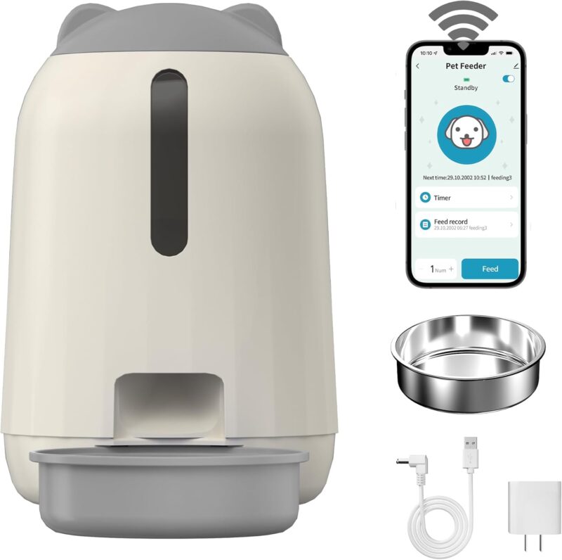 Smart Automatic Dual Power  Cat Feeder - Moisture-Proof Freshness Design, 3L Capacity (Grey)