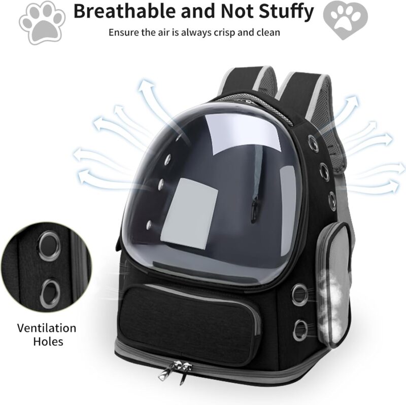 Cat Backpack Carrier for Cats and Small Dogs, Breathable Cat Bubble Backpack, Airline Approved Pet Travel Carrier for Hiking Camping Outdoor(Black) - Image 2