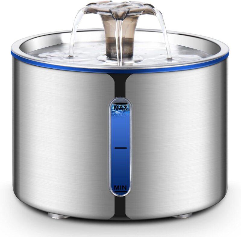 Cat Water Fountain,  84oz/2.5L Stainless Steel Pet Water Fountain, Automatic Dog Water Dispenser with Water Level Window, Ultra-Quiet Pump, Perfect for Cats, Dogs and Multiple Pets