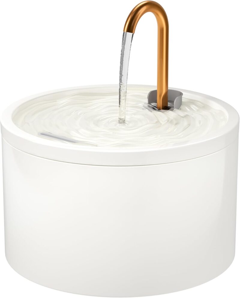 Ceramic Cat Water Fountain, 2.1L/71oz Ceramic Cat Fountain, Automatic Ceramic Water Fountain for Cats, Pet Water Fountain with Ultra-Quiet Pump and Filter & Sponge (White)