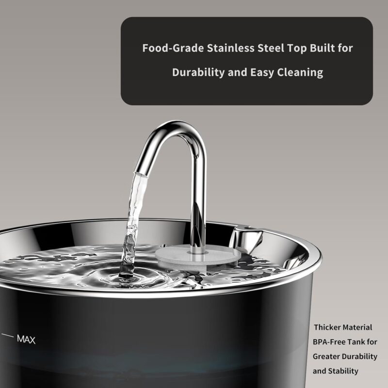 Cat Water Fountain Stainless Steel Lid, 3L/101oz Pet Water Fountain, Dog Waterer with Quiet Pump and 4-Layer Filtration for Cats and Dogs - Image 2