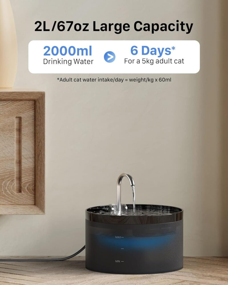 Cat Water Fountain: Dog Bowl Fountains - Automatic Pet Dispenser - Dogs Drinking Waterer Bowls Indoor - Auto Watering Dish Supplies - Easy Cleaning Animal Machine - Quiet 67oz/2L Kitty Drink Fountain - Image 2