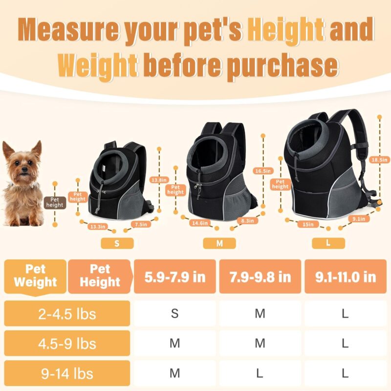 Dog Front Carrier Backpack, Adjustable Breathable Pet Carrier for Small Dogs, Ventilated Puppy Back Pack with Safety Belt, Lightweight Doggy Backpack for Hiking Outdoor (Black, M: 4.5-9 lbs) - Image 2