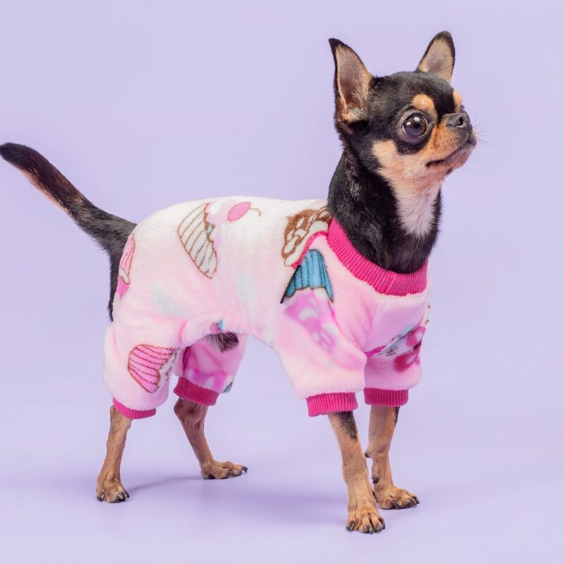 Pet Clothes for Dog Pajamas PJS Coat Soft Velvet Pink Small - Image 2