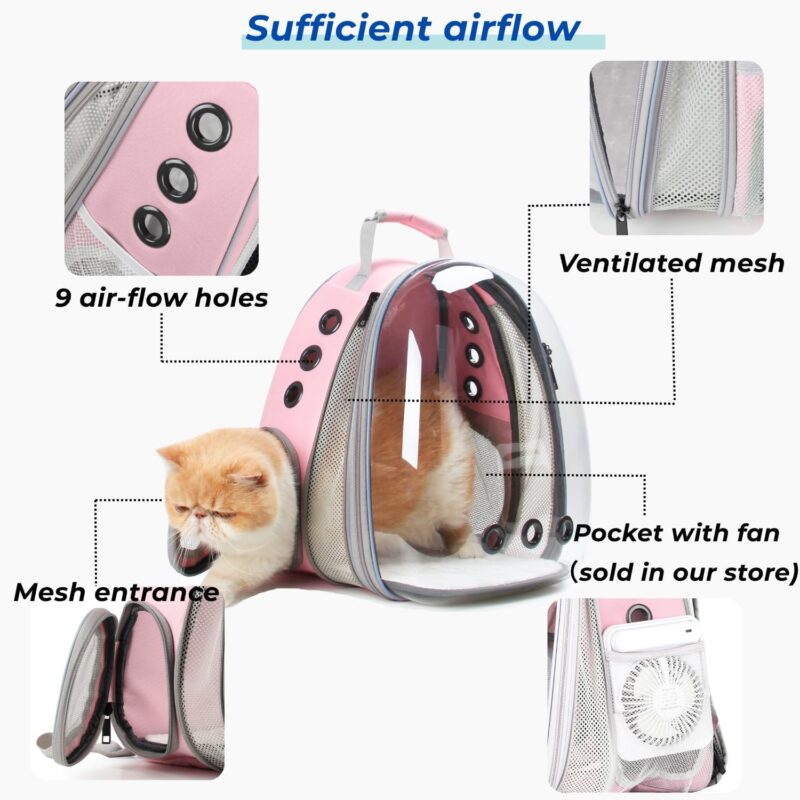 Cat Carrier Backpack, Bubble Expandable Backpack Carrier, Pets and Small Dogs,Airline-roved, Designed for Travel, Hiking, Walking & Outdoor Use (Front Expandable-Pink) - Image 2