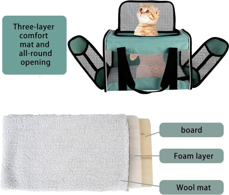 Cat Carrying Case Pet Dog Carrier Soft-Sided Bag Airline Approved, Pet Travel Carrier Up to 15 Lbs, Collapsible Cat Carrier Dog Carrier for Medium Cats Small Cats Dogs(17x11x11 Green) - Image 2