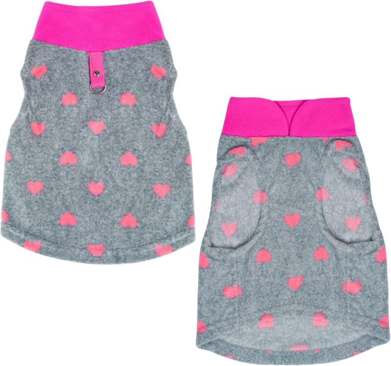 1 Piece of Grey Dog Heart Sweater with Leash Ring Soft Fleece Vest Dog Pullover Warm Jacket Pet Dog Clothes Winter Dog Outfits for Small Puppy Cat Pets (X-Small) - Image 2