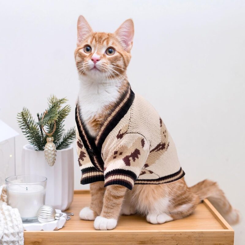 Small Dog Sweaters Cute Bear Dog Cardigans Clothes for Small Medium Dogs Boy Girl Puppy Cat Knitting Cardigan Outfits Dog Winter Coats Warm Pet Dog Clothes Soft Knitwear Apparel (Beige,L) - Image 2