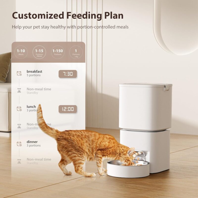 5L Automatic Cat Feeder,  Control Auto Dog Feeder, Timed Cat Dry Food Dispenser, Automatic Pet Feeders Dual Power Supply, Timed Pet Food Dispenser for Cats and Small Dogs(Not for Remote Control) - Image 2