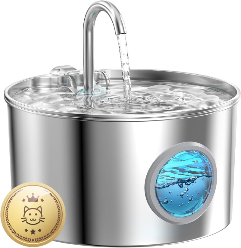 Cat Water Fountain Stainless Steel: 74oz/2.2L Cat Fountain for Drinking - Pet Water Fountain for Cats Inside - Quiet Cat Water Bowl Dispenser - Cat Drinking Fountains - for Cats&Pets& Small Animals
