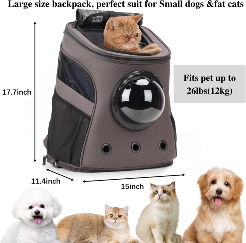 Large Pet Carrier Backpack, Bubble Backpack Carrier for Fat Cats and Puppies,Airline-Approved(Grey) - Image 2
