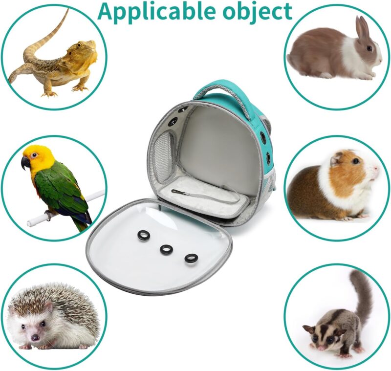 Portable Travel pet Backpack Carrier Hamster Bag Guinea Pig Bird Small Dog cat Turtle Rabbit Cage Rabbit Guinea Pig Squirrel Bearded Dragon Breathable Hangbag(Green) - Image 2