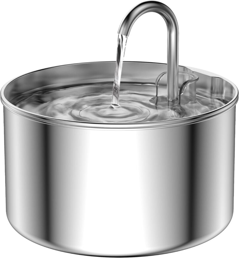 Cat Water Fountain Stainless Steel: Pet Water Fountains Indoor Metal Automatic Cat/Dog Waterer Bowls Faucet Bottle Watering Pets 24/7 Running Water Dispenser for Drinking