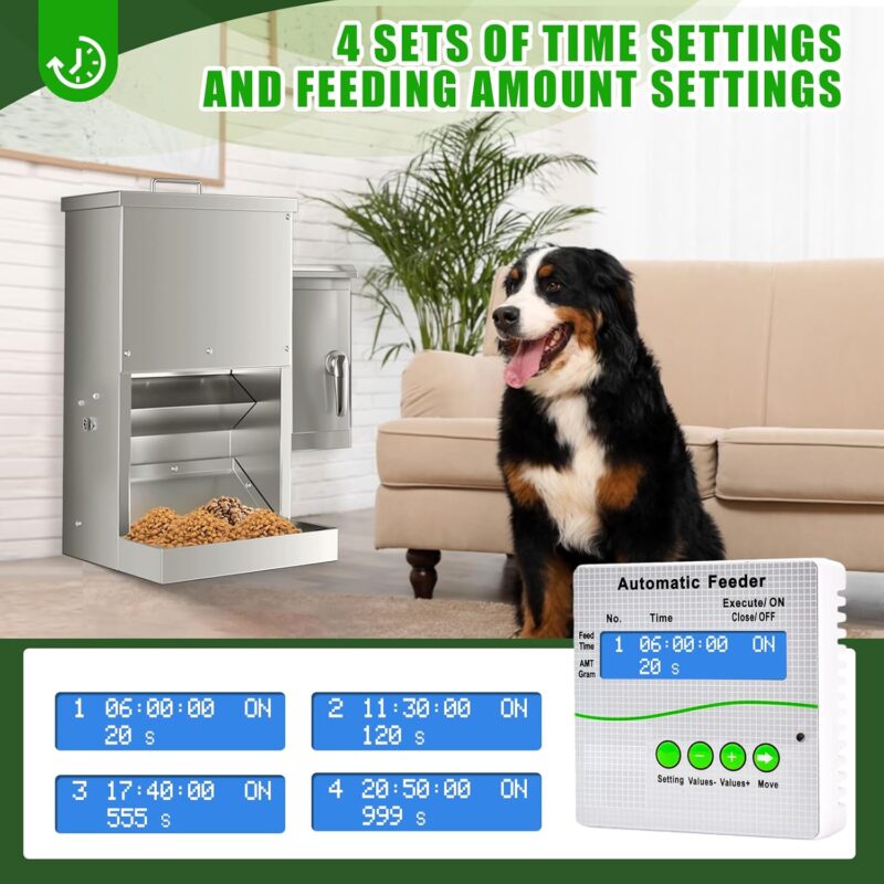 16L Large Automatic Dog Feeder with Timer, Stainless Steel Pet Food Dispenser W/Programmable Feeding Schedule for Large Breed Dogs or Cats - Image 2