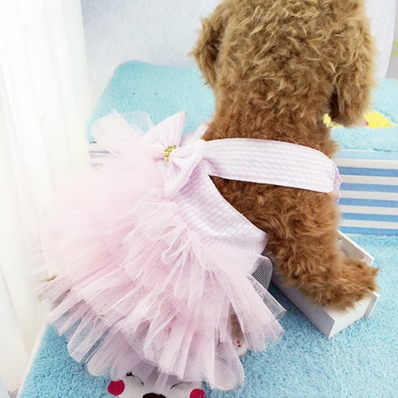 Dog Dresses, Fashion Pet Dog Clothes, Striped Mesh Puppy Dogs Princess Dresses (Pink, Small) - Image 2