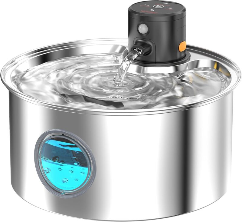 Cat Water Fountain Wireless Cordless: Cat Fountain Battery Operated - Stainless Steel Pet Water Fountain Rechargeable - 108oz/3.2L Automatic Cat Fountains for Drinking with Motion Sensor - Cats & Dogs