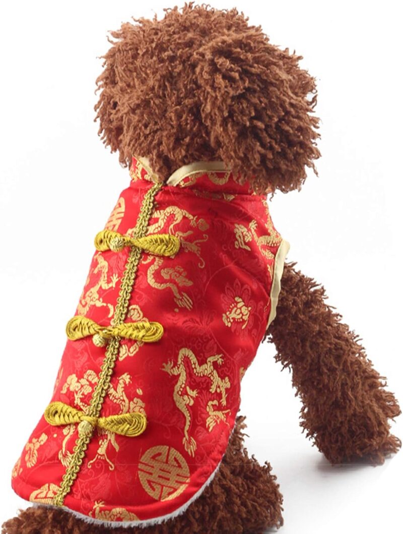 New Year Dog Knot Buttons Costume Dragon Cat Cheongsam Winter Pet Clothes Vest of The Tang Dynasty Christmas Coat for Cats Teddy Bichon Small Medium Dogs (XS (Chest Circumference 42cm/ 16.5")) - Image 2