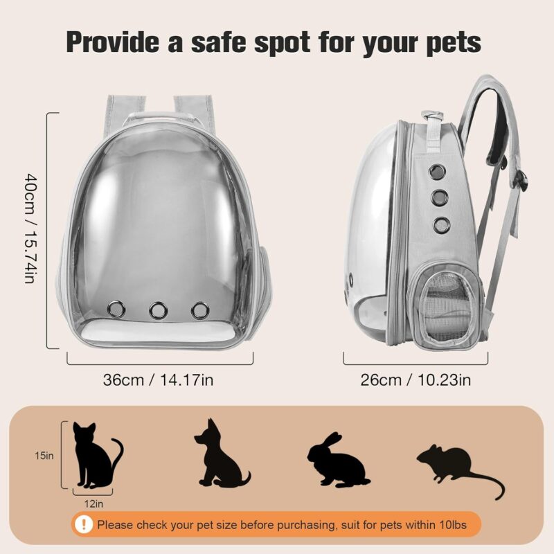 Cat Carrier Backpack, Pet Carrier Backpack Front Pack for Small Medium Cat Puppy Dog Carrier Backpack Bag Space Capsule, Airline-roved Pet Carrier for Travel Hiking Walking Camping (Grey) - Image 2