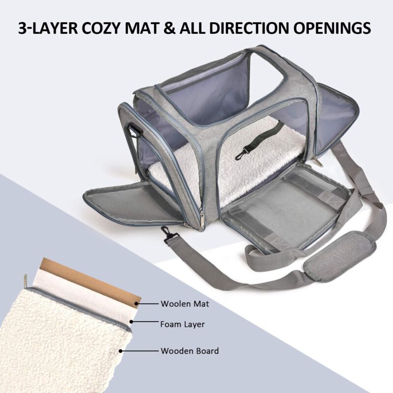 Cat, Dog Carrier for Small Medium Cats Puppies up to 15 Lbs, TSA Airline Approved Carrier Soft Sided, Collapsible Travel Puppy Carrier - Grey - Image 2