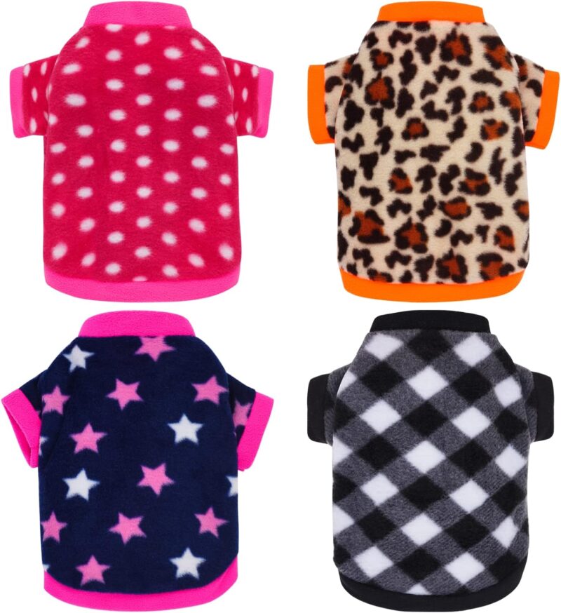 4 Pieces Dog Fleece Sweaters Puppy Warm Sweater Doggie Sweatshirt Soft Fleece Dog Pajamas Puppy Clothes Winter Dog Outfits for Small Puppy Dog Cat Pets (Medium) - Image 2