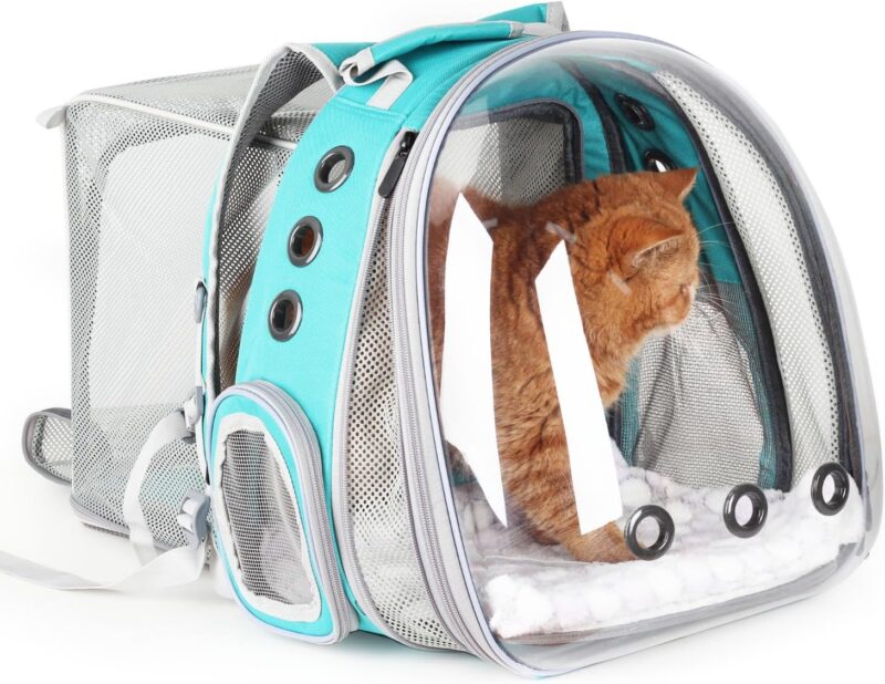 Cat Carrier Backpack, Bubble Dual Expandable Backpack Carrier, Pets and Small Dogs,Airline-roved, Designed for Travel, Hiking, Walking & Outdoor Use (Dual Expandable-Green)