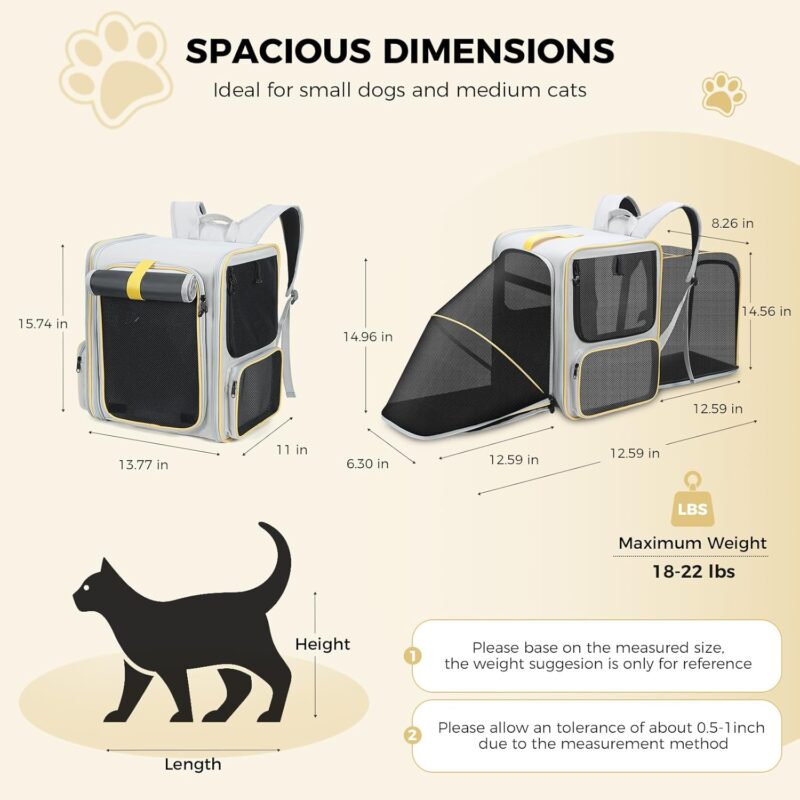 Cat Backpack Expandable Pet Carrier for Small Dogs Medium Cats Fit Up to 22 Lbs, Dog Backpack, Extendable Foldable Puppy Kitty Carrier for Travel, Hiking,Beige - Image 2