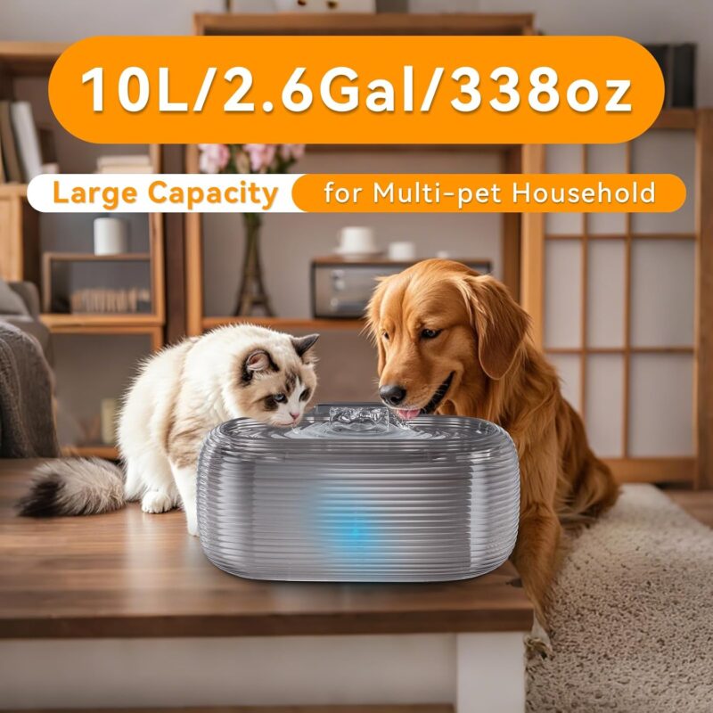 10L/2.6Gal/338oz Dog Water Fountain for Large Dogs, Dog Fountain Water Bowl, Pet Water Fountain with 5 Replacement Filters and 4 Cleaning Brushes (Black) - Image 2