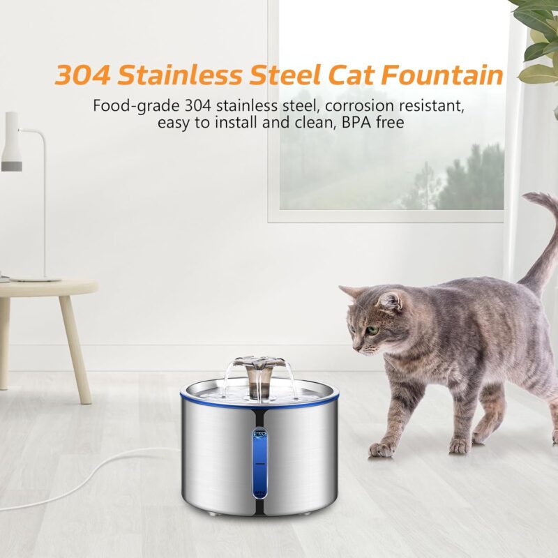Cat Water Fountain,  84oz/2.5L Stainless Steel Pet Water Fountain, Automatic Dog Water Dispenser with Water Level Window, Ultra-Quiet Pump, Perfect for Cats, Dogs and Multiple Pets - Image 2