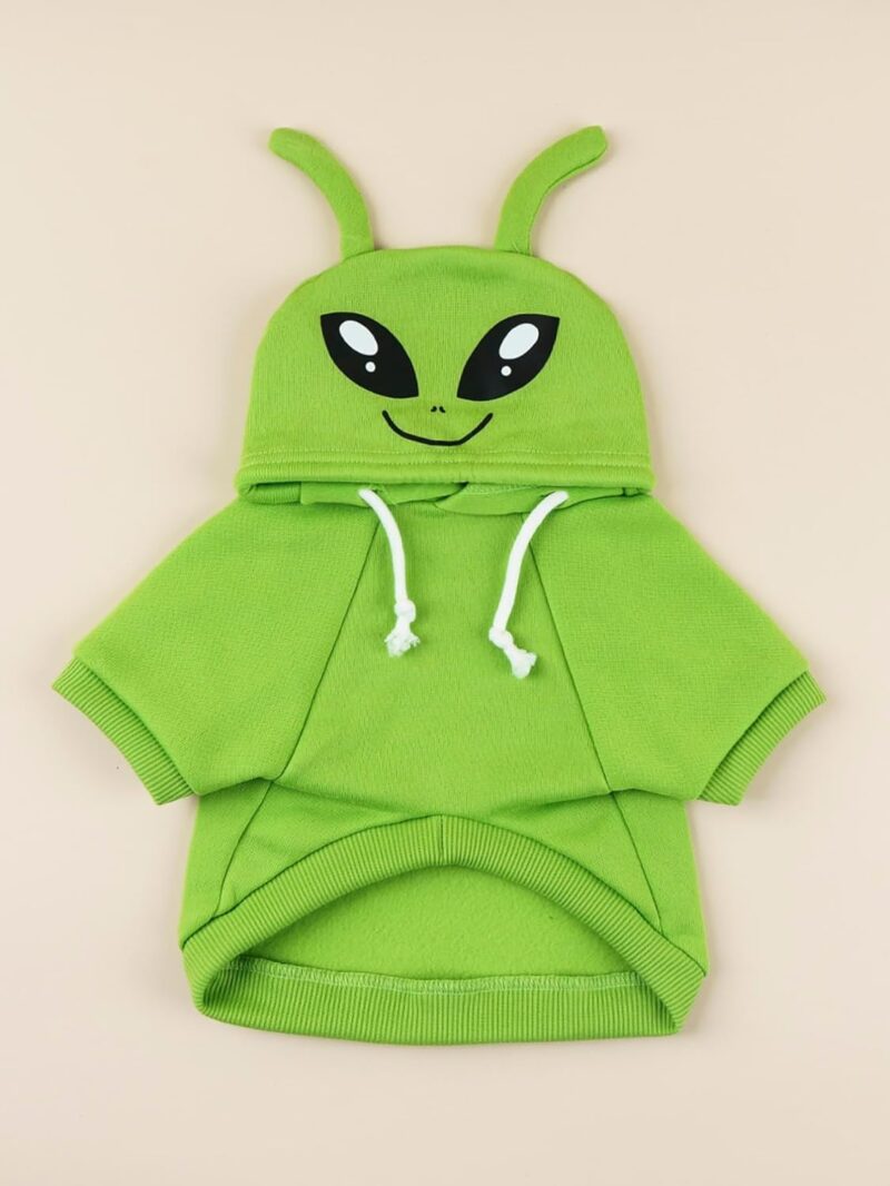 Alien Dog Hoodie Dog Warm Jacket Coat Puppy Sweatshirt Christmas Halloween Dog Costume Cosplay Winter Dog Clothes Pet Apparel for Small Medium Dogs Cats Kitten Solid Green S - Image 2