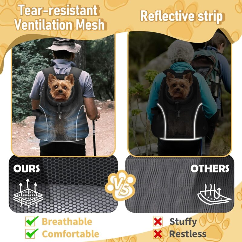 Pet Dog Carrier Backpack Small Dog Front Backpack Ventilated Mesh Dog Travel Back Pack with Safety Belt for Travel Hiking Cycling Outdoor Adventures (Size L: 10-14 lbs, Black) - Image 2