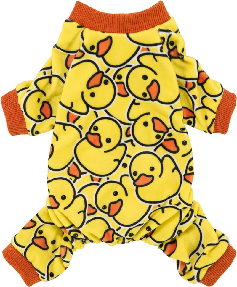 Funny Duck Dog Pajamas, Dog Winter Clothes for Small Dogs Girl, Lightweight Velvet Pet Jumpsuit, Cat Onesie, Yellow, Medium