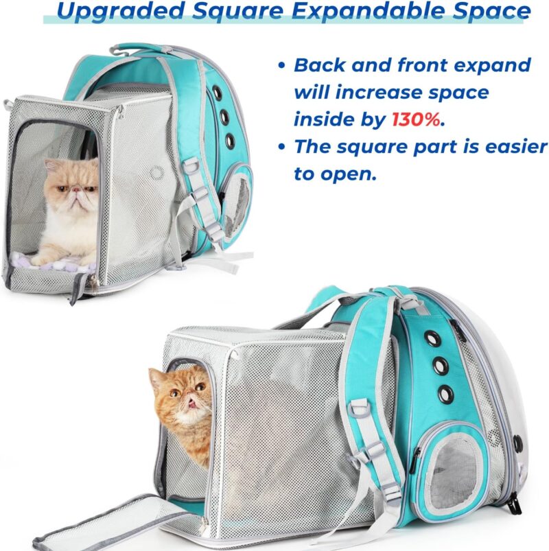 Cat Carrier Backpack, Bubble Dual Expandable Backpack Carrier, Pets and Small Dogs,Airline-roved, Designed for Travel, Hiking, Walking & Outdoor Use (Dual Expandable-Green) - Image 2