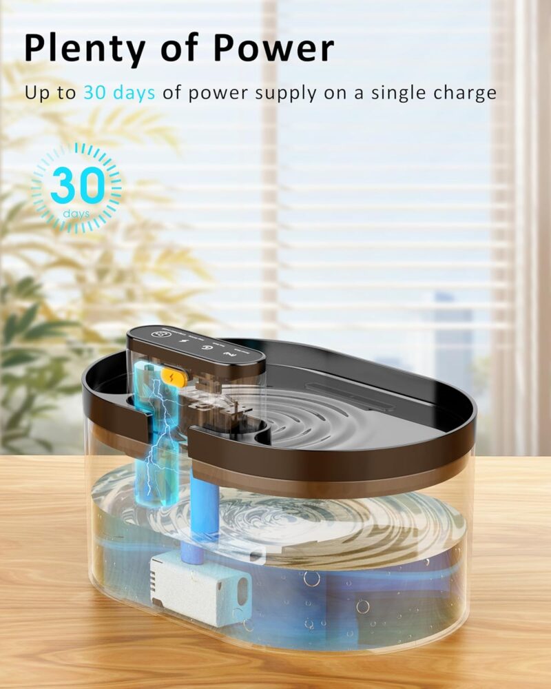 Wireless Cat Water Fountain: Pet Water Fountain Battery Operated, 74oz/2.2L Automatic Cat Water Dispenser，Rechargeable Drinking Fountain for Cats Indoor with Motion Sensor - Image 2