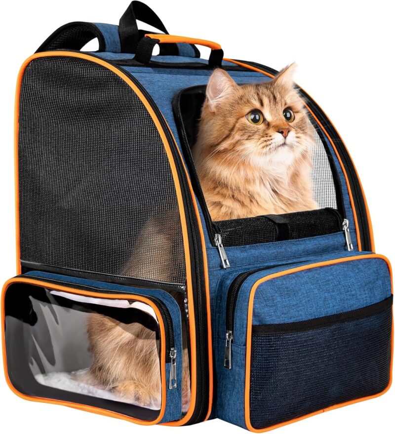 Cat Backpack Carrier for Medium Small Dog Cat up to 20lbs, Pet Carrier Backpack, Ventilated Mesh Soft Sided Dog Backpack Carrier for Travel, Hiking, Outdoor Use - Blue