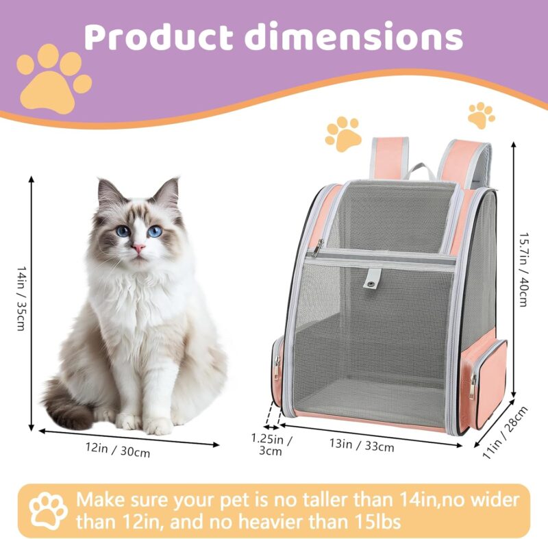 Cat Backpack Carrier Large Pet Backpack for Small Dog Medium Cat Puppy Kitten Bunny up to 15lbs, Ventilated Mesh Dog Collapsible Travel Backpack for Hiking Walking Outdoor - Image 2