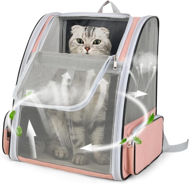 Cat Backpack Carrier Large Pet Backpack for Small Dog Medium Cat Puppy Kitten Bunny up to 15lbs, Ventilated Mesh Dog Collapsible Travel Backpack for Hiking Walking Outdoor