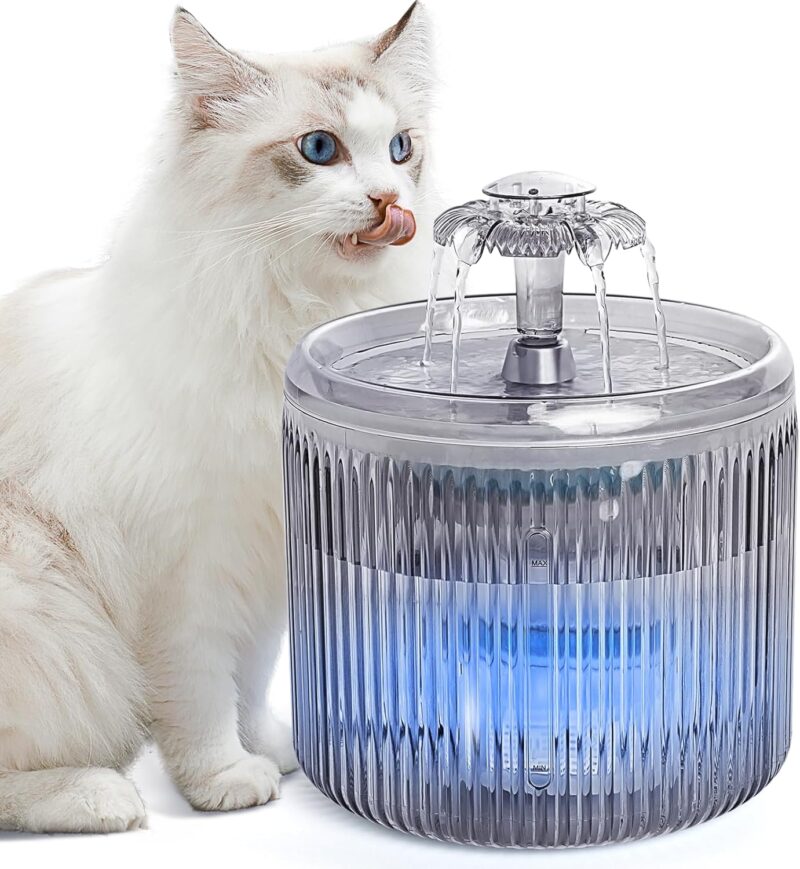 Cat Water Fountain with LED Light - 88oz/2.6L  Ultra Quiet Pet Water Fountain with 2 Flow Modes, Automatic Water Dispenser for Cats and Small Dogs Inside