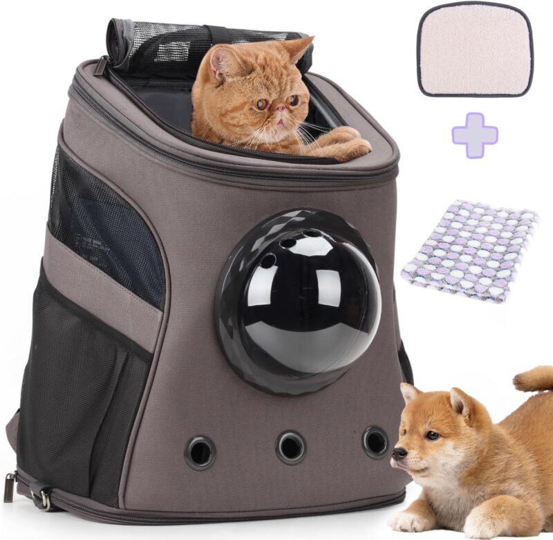 Large Pet Carrier Backpack, Bubble Backpack Carrier for Fat Cats and Puppies,Airline-Approved(Grey)
