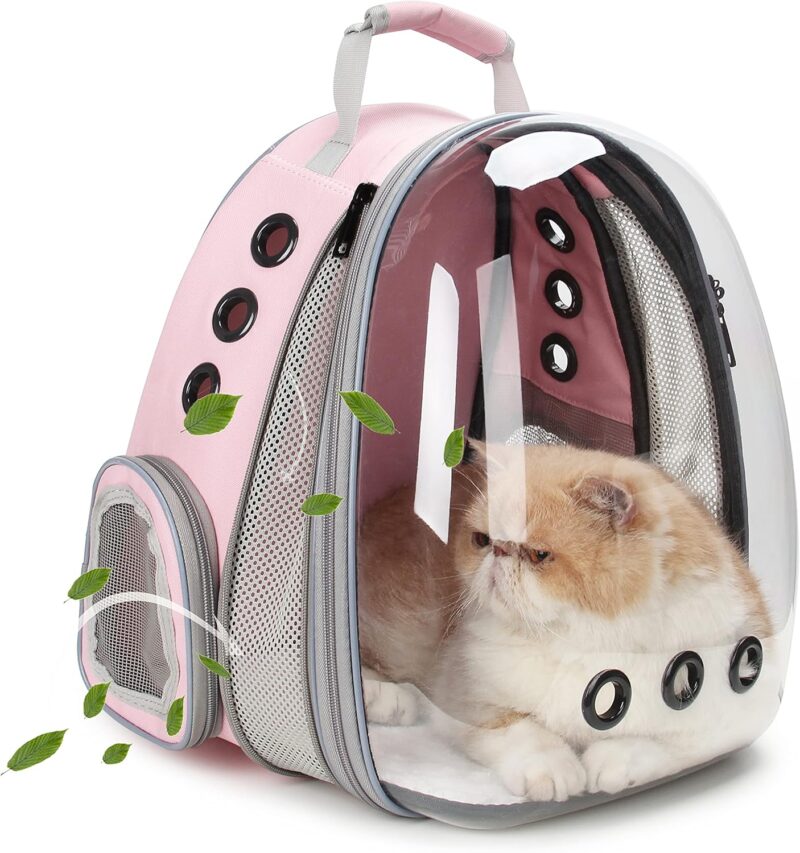 Cat Carrier Backpack, Bubble Expandable Backpack Carrier, Pets and Small Dogs,Airline-roved, Designed for Travel, Hiking, Walking & Outdoor Use (Front Expandable-Pink)