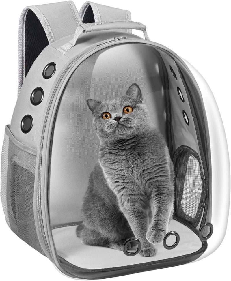 Cat Carrier Backpack, Pet Carrier Backpack Front Pack for Small Medium Cat Puppy Dog Carrier Backpack Bag Space Capsule, Airline-roved Pet Carrier for Travel Hiking Walking Camping (Grey)